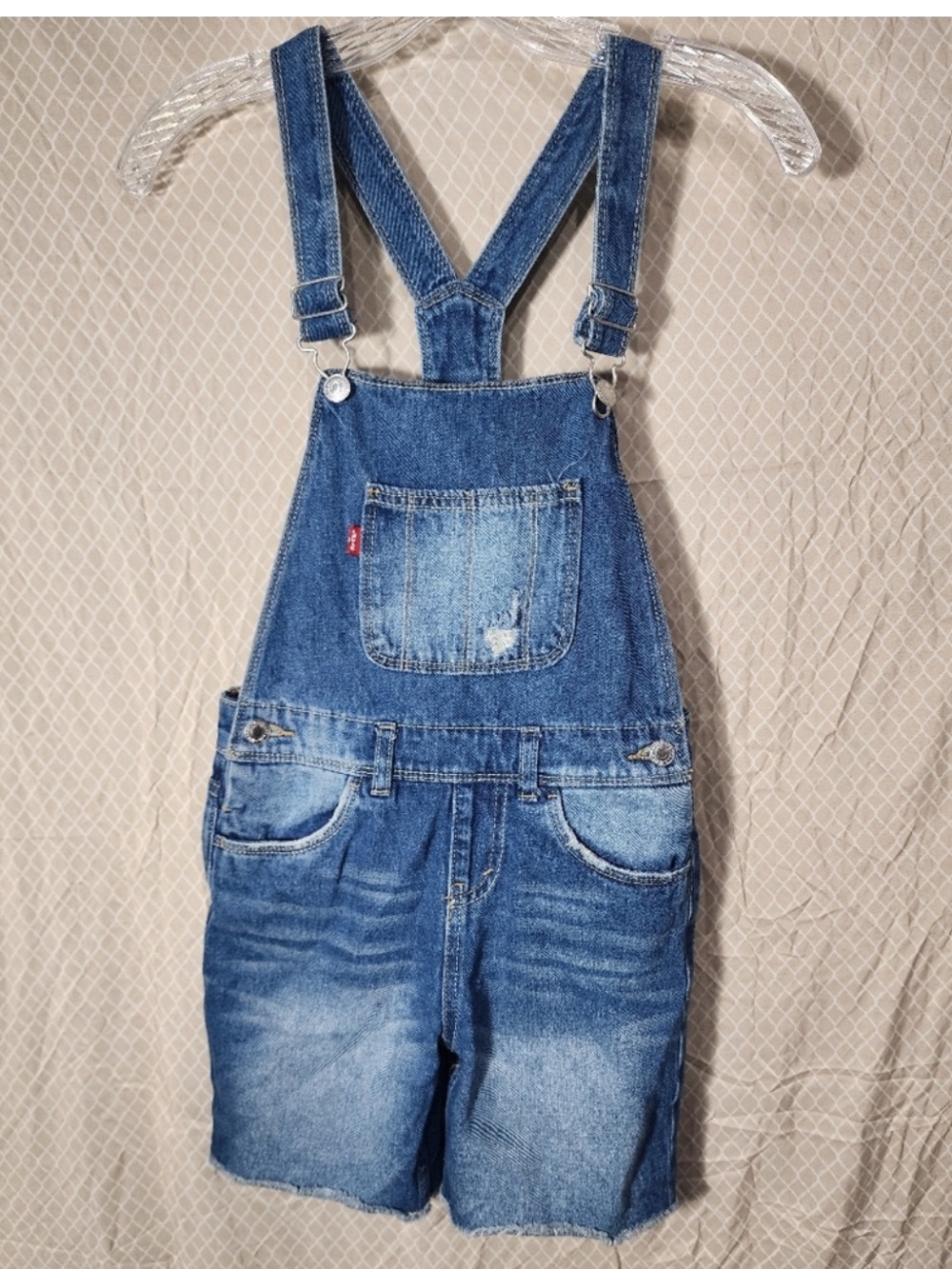 Levi's Blue Denim Shortalls Distressed Look XS Women or Size 8 Big Kid